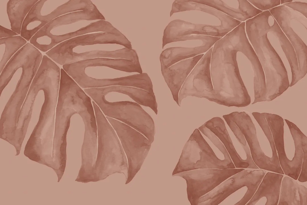 Terracotta Watercolor Monstera Leaf Mural