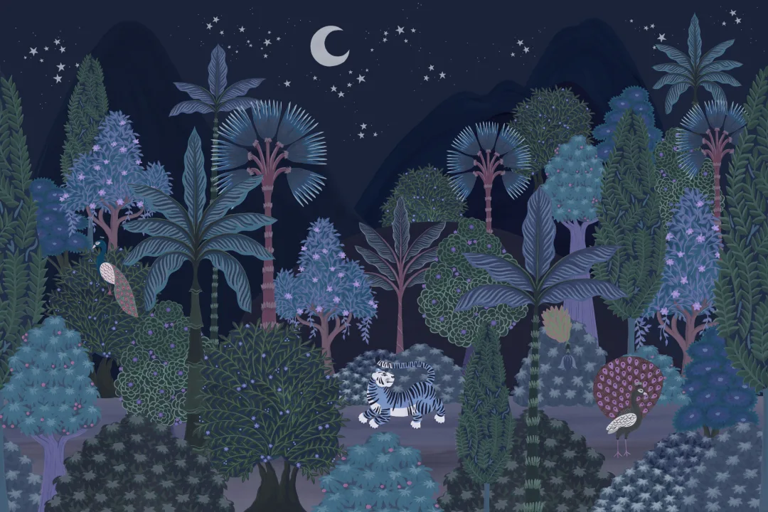 Papier peint panoramique de la jungle indienne sombre et nocturne