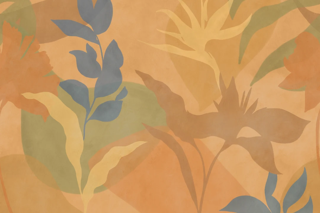 Orange Abstract Tropical Foliage Mural