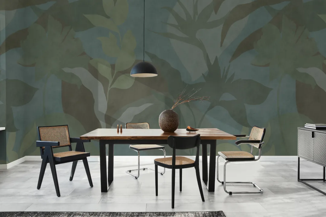 Dark Abstract Tropical Foliage Mural