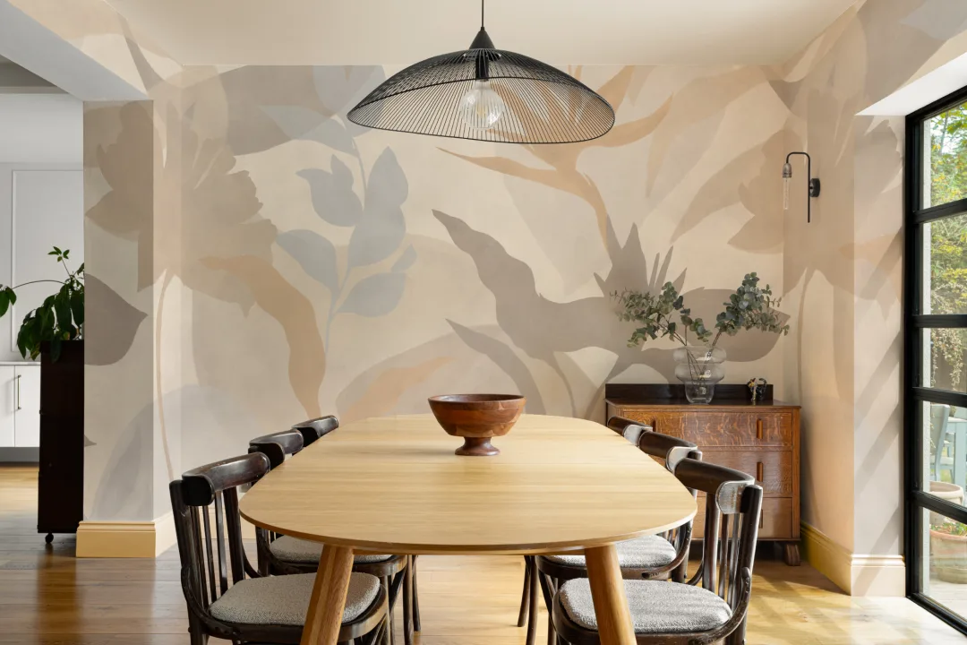 Neutral Abstract Tropical Foliage Mural