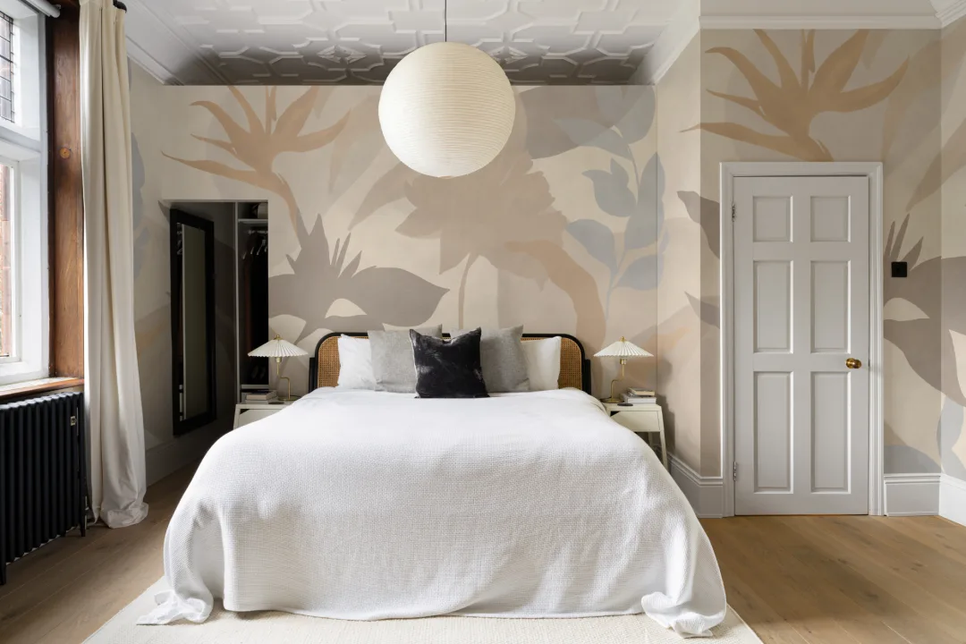 Bej Abstract Tropical Foliage Murale