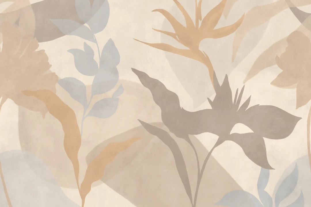 Neutral Abstract Tropical Foliage Mural