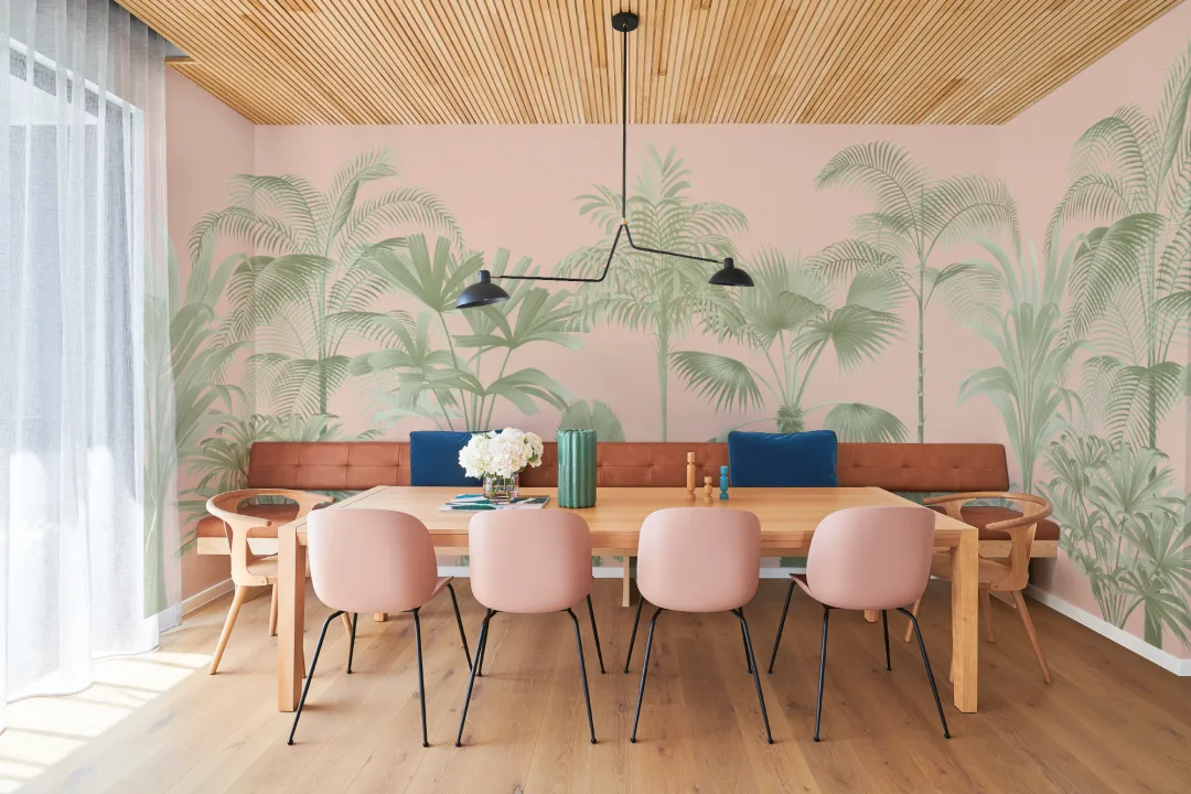 Pink Vintage Tropical Palm Tree Mural