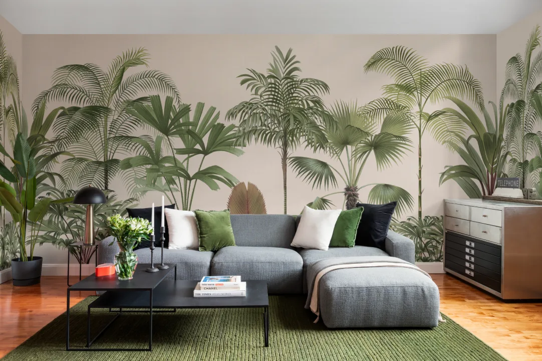 Green Vintage Tropical Palm Tree Mural
