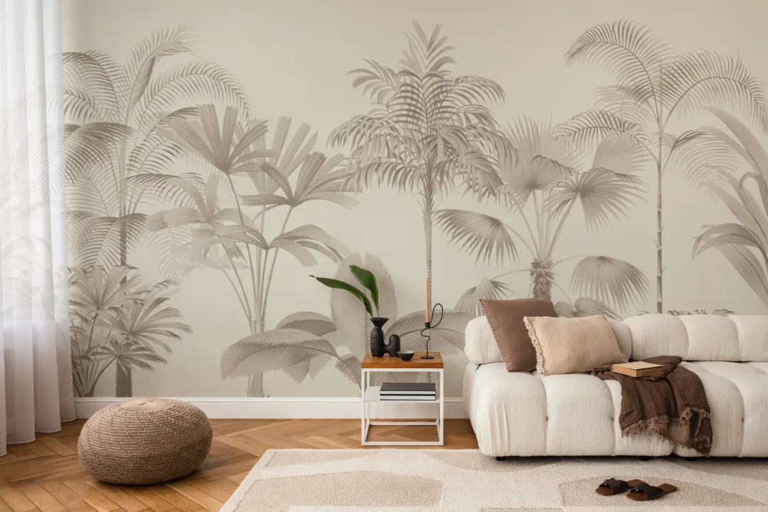 Neutral Vintage Tropical Palm Tree Mural
