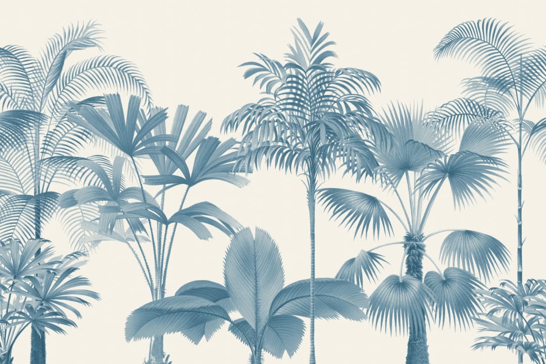 Blue Vintage Tropical Palm Tree Mural