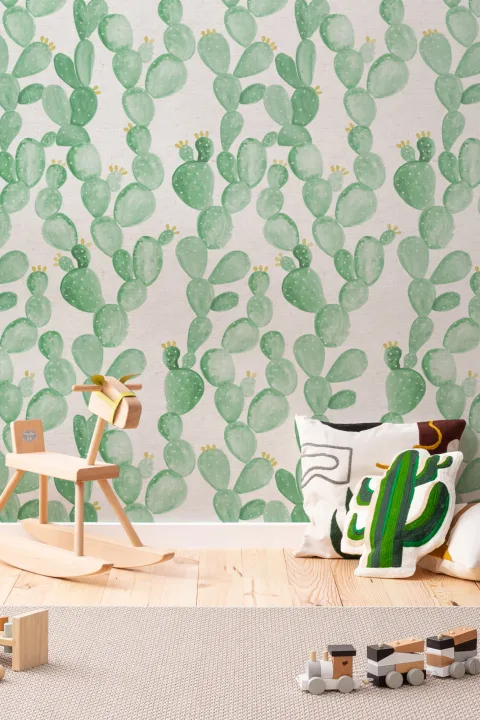Watercolor Yellow Flower Cactus Wallpaper Mural