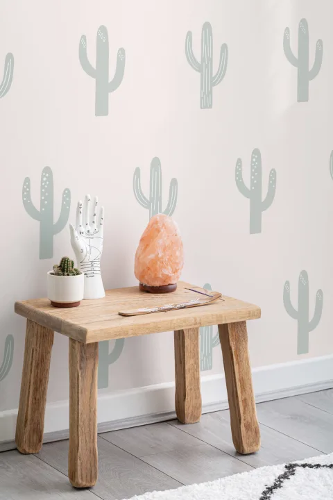 Saguaro Cactus Green & Cream Repeat Pattern Wallpaper