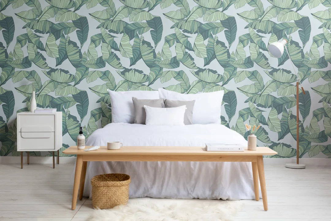 Blue & Green Tropical Leaf Wallpaper Mural