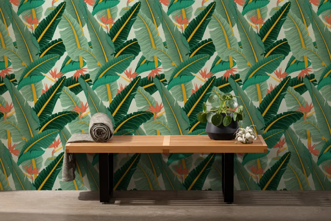Green Banana Leaf Pattern Tropical Wallpaper Mural