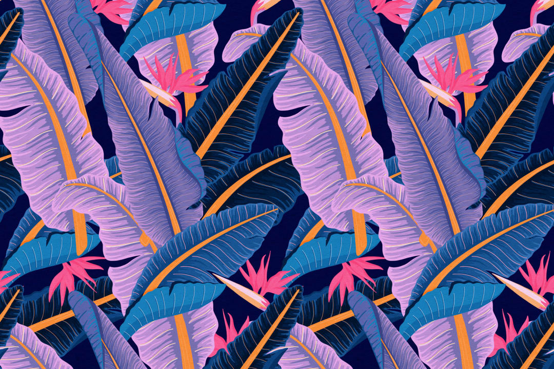 Mural Papel Pintado Estampado con Hojas de Plátano Azules