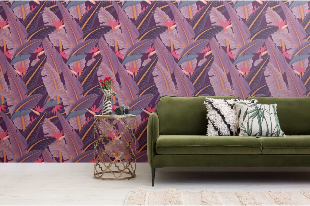 Purple Banana Leaf Pattern Tropical Wallpaper Mural