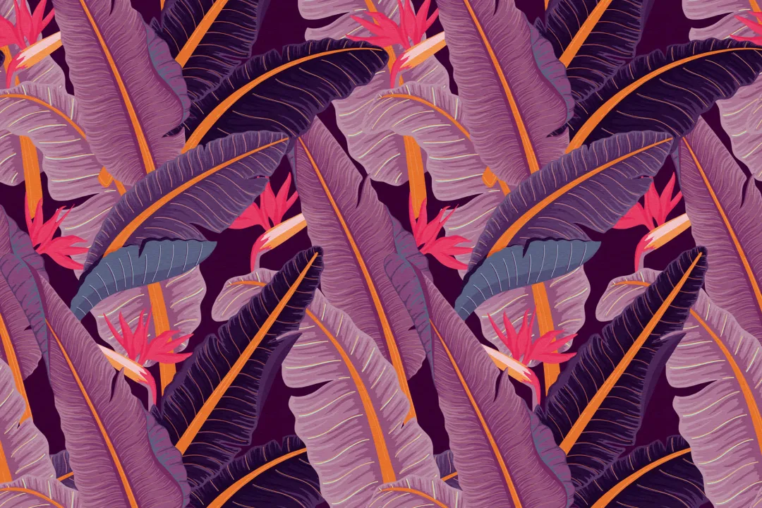 Purple Banana Leaf Pattern Tropical Wallpaper Mural