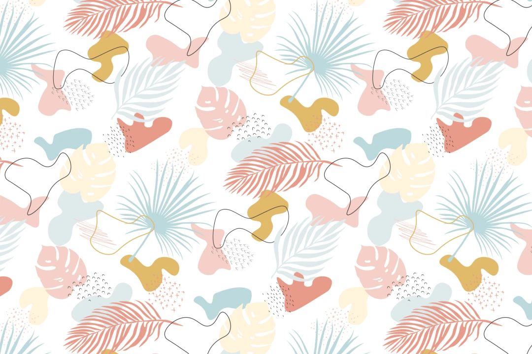 Modern Pastel Tropical Leaf Collage Pattern Wallpaper Mural