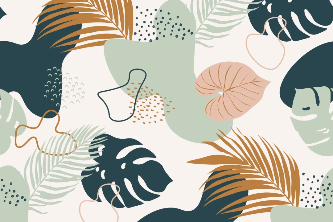 Modern Green & Neutral Tropical Leaf Collage Pattern Wallpaper Mural