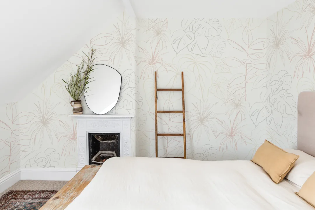 Light Pastel Inky Tropical Pattern Wallpaper Mural