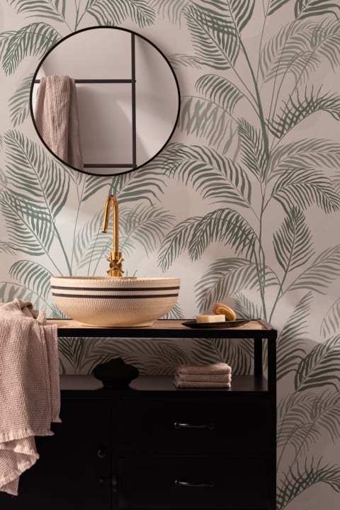 Mural Papel Pintado Verde con Estampado de Hojas de Palma