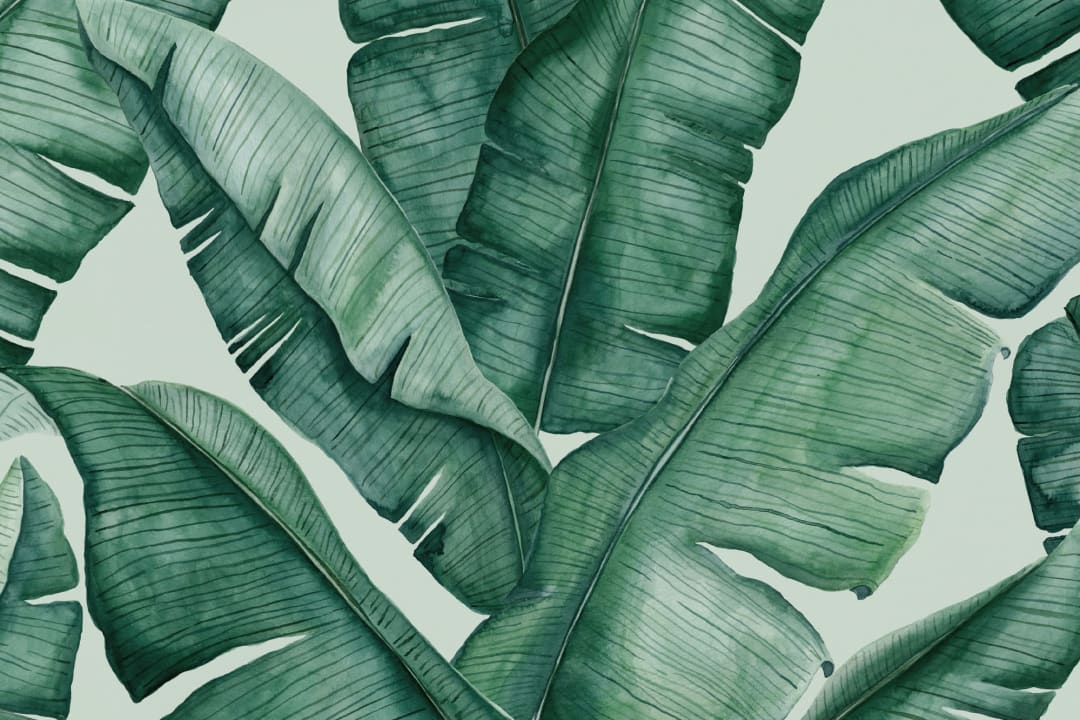 Watercolor Green Tropical Leaves Repeat Pattern Wallpaper