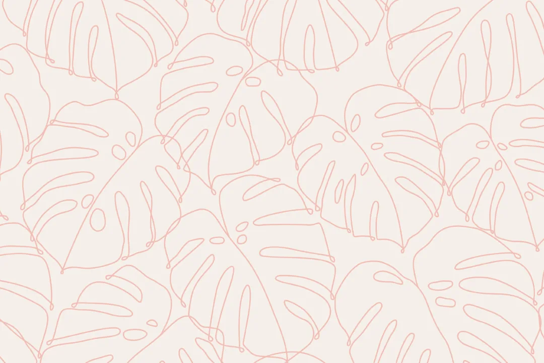 Rosa Monstera Leaf Line Drawing Repeat Pattern Wallpaper