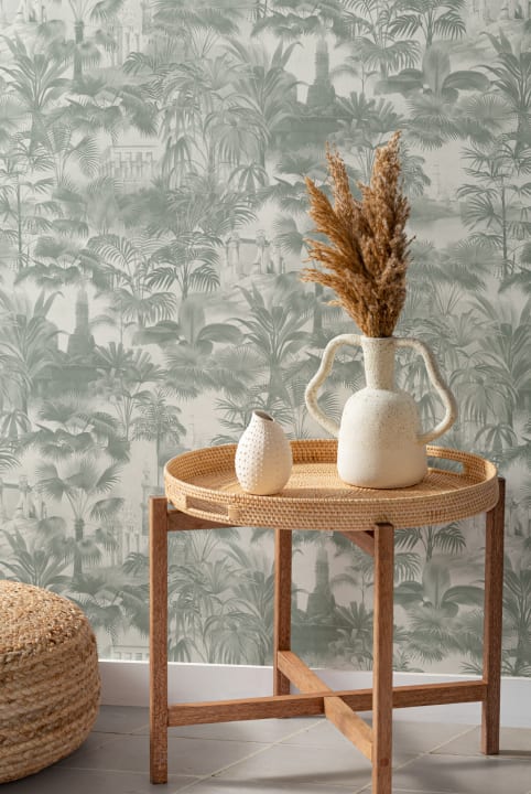 Vintage Tropical Temple Wallpaper