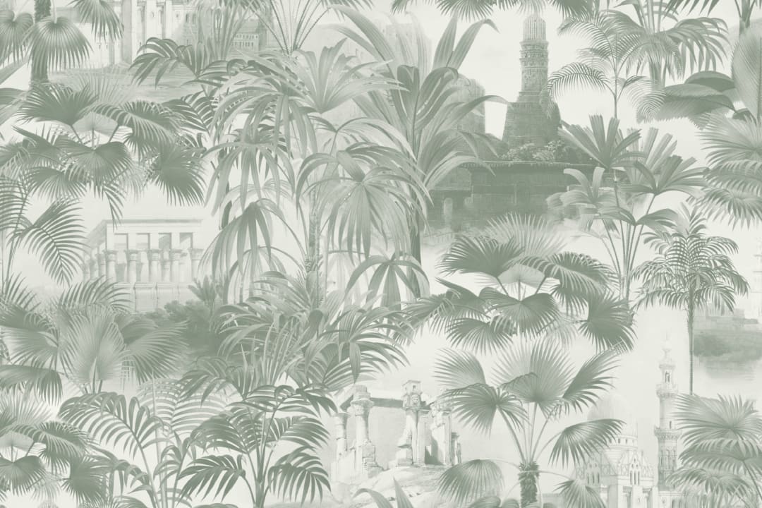 Vintage Tropical Temple Wallpaper