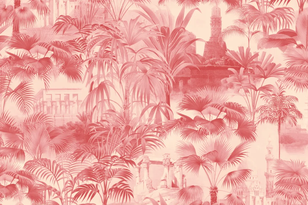 Red Vintage Tropical Jungle Wallpaper