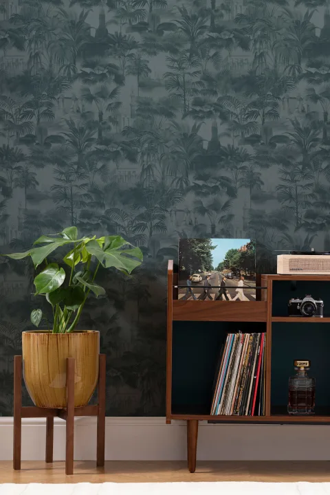 Papier peint tropical vintage en bleu