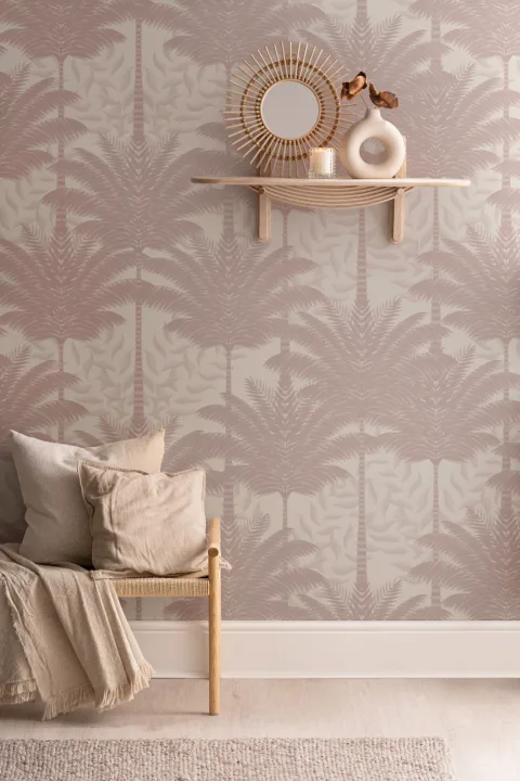 Pink Art Deco Palm Trees Wallpaper Mural