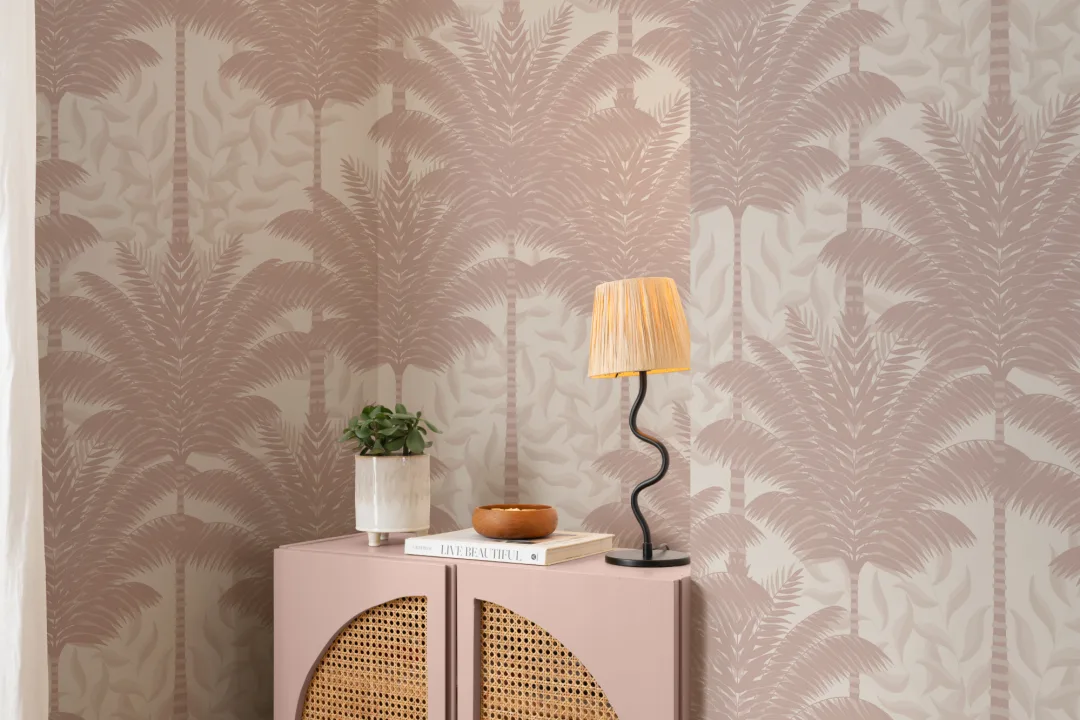Pink art deco palmer tapet vægmaleri