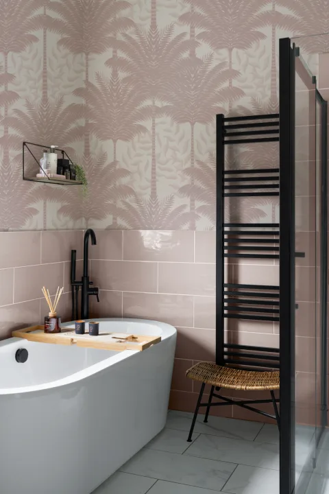 Papel Pintado Palmeras Art Deco en Rosa