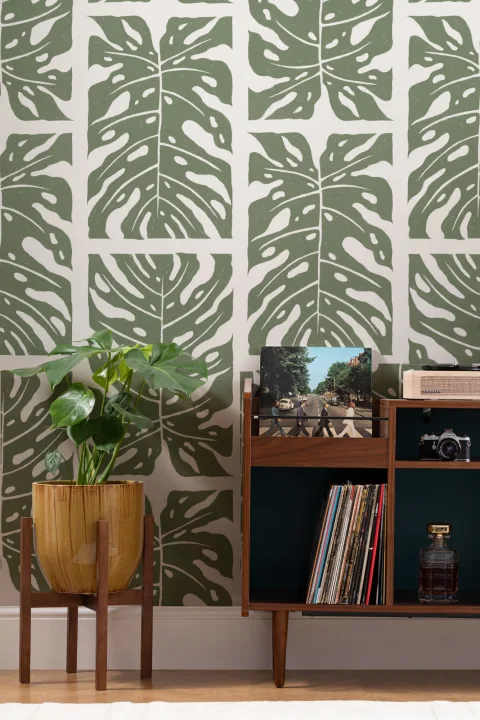 Groen Repeat betegeld Monstera Blad Behang Muurschildering