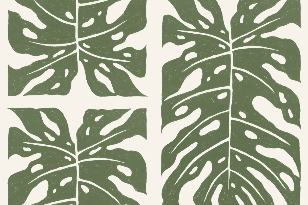 Papel pintado Monstera efecto azulejos en verde