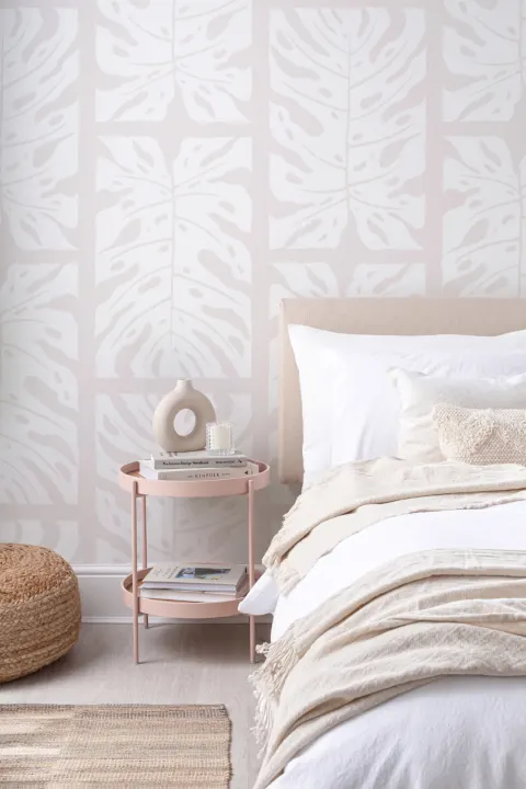 Bej repeta gresie Monstera frunze Wallpaper Mural