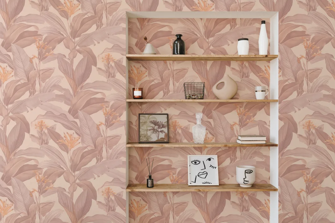 Botanist Blush Vintage Botanic tapet în tonuri florale roz moale