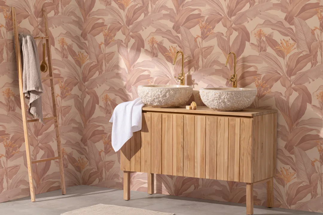 Papel pintado Botanist Blush Vintage en tonos florales rosa suave