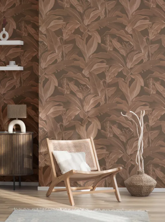 Botanist Dark Vintage Botanisk tapet i rike brune toner