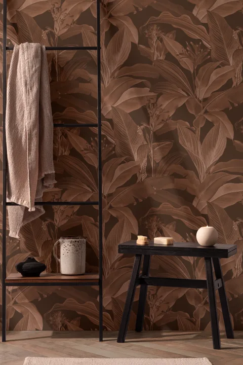 Papel pintado Botanist Dark Vintage Botanical en tonos marrones intensos