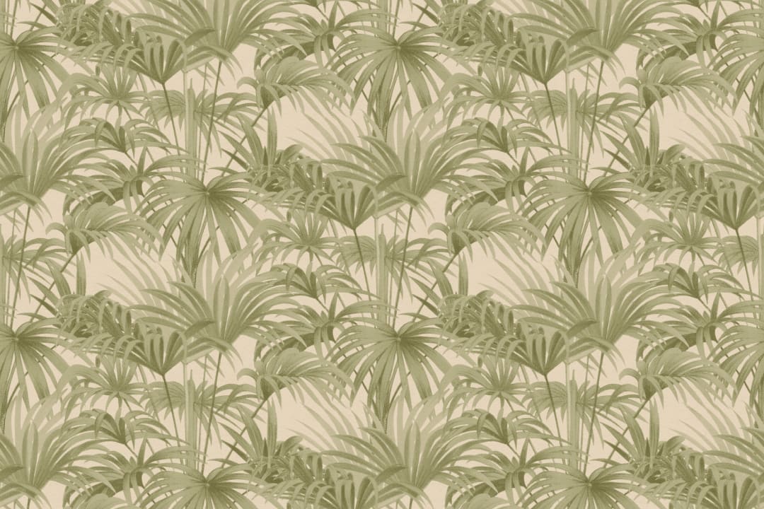 Bower Brown Vintage Palm Botanical Wallpaper in Green and Neutral Tones