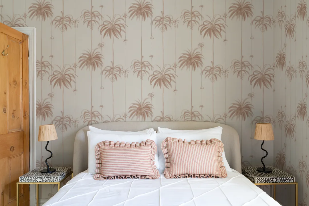 Pink Striped Tropical Palms Wallpaper