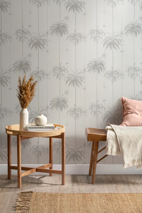 Neutral Striped Tropical Palms Wallpaper