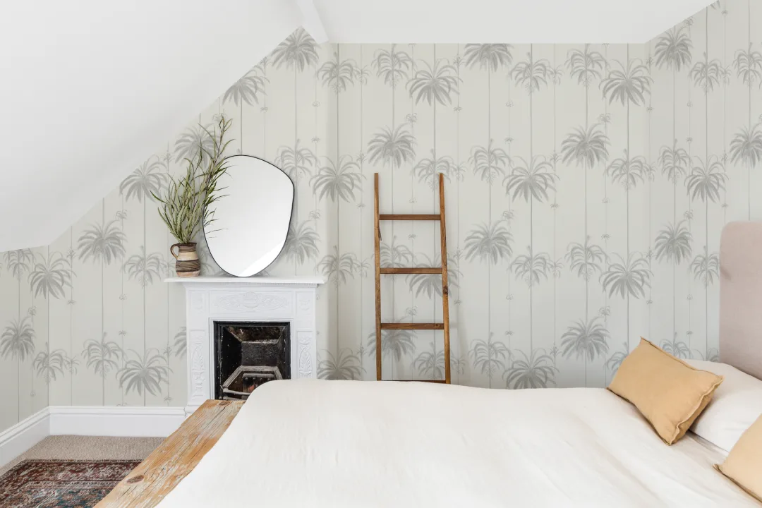 Neutral Striped Tropical Palms Wallpaper