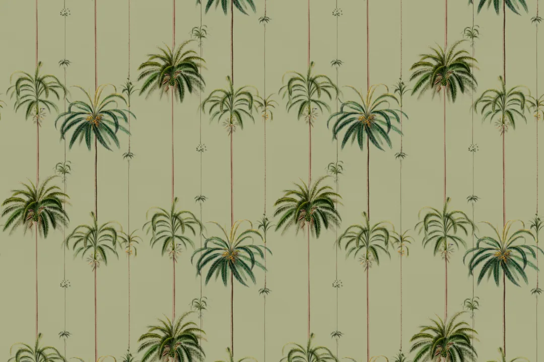 Sage Striped Tropical Palms Wallpaper