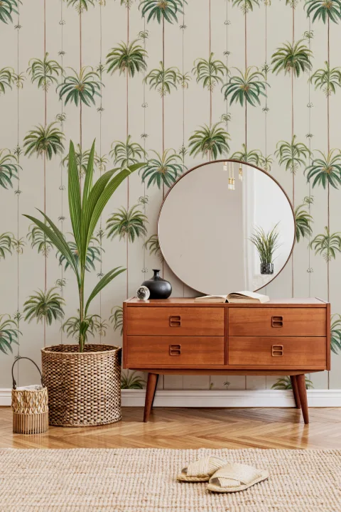 Classic Striped Tropical Palms Wallpaper