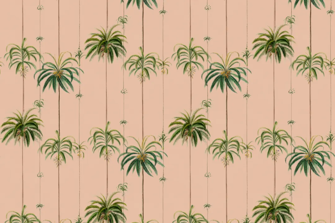 Peach Striped Tropical Palms Wallpaper