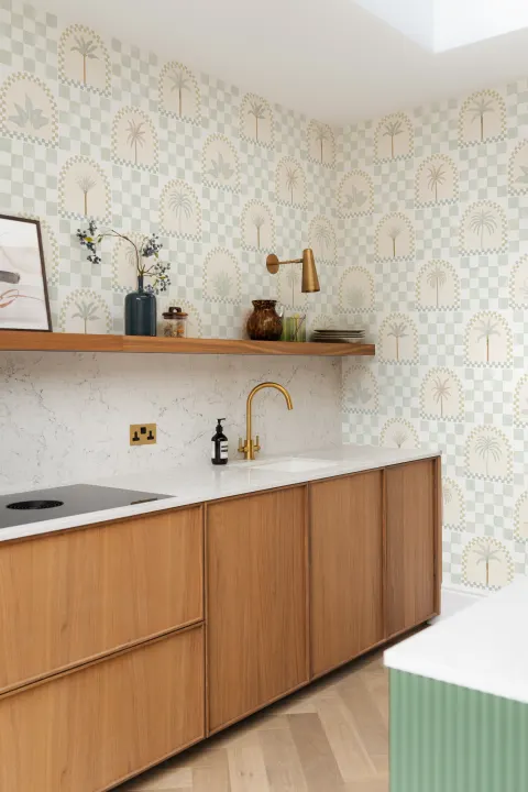 Vihreä Välimeren palmut Tile & Arch seinämaalaus