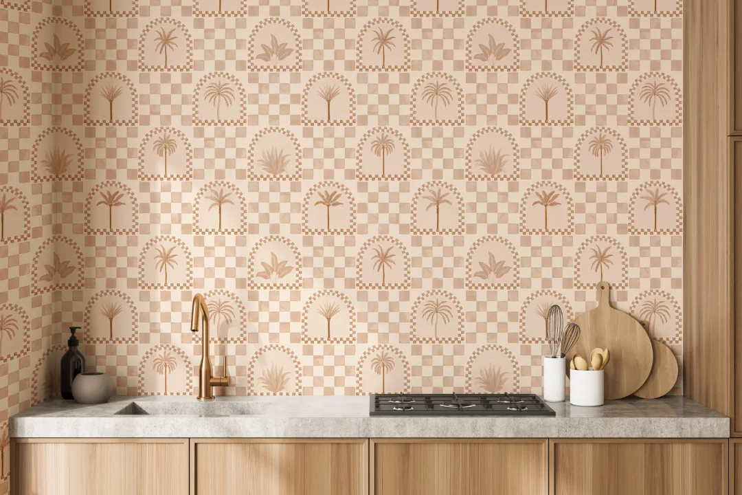 Terracotta Mediterranean Palms Tile & Arch Mural