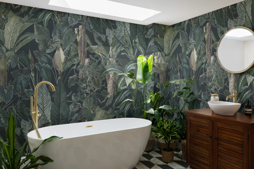 Mural Oscuro Tropical Ilustrado Plantas de Hoja