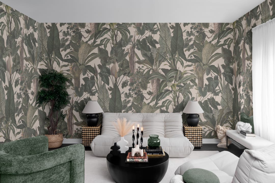 Classic Tropical Illustrated Leafy Plants Mural