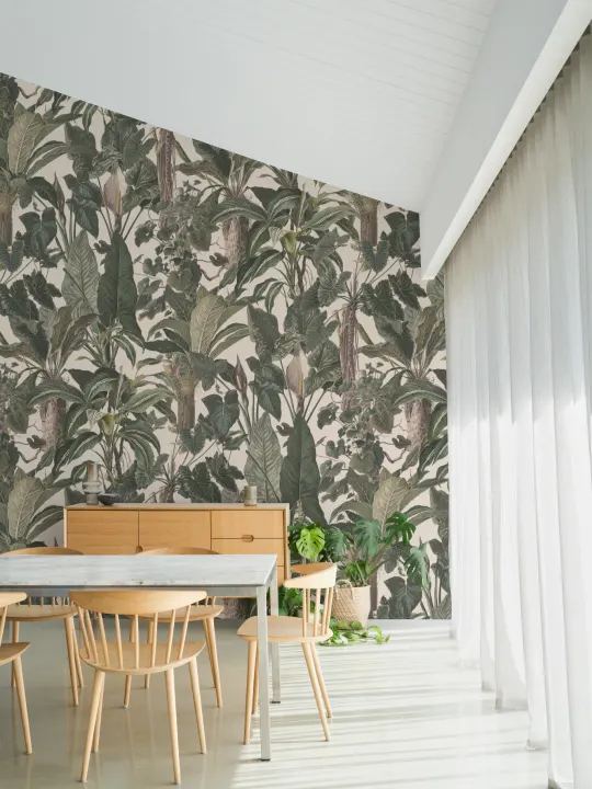 Klassisk tropisk illustrert veggmaleri av grønne planter
